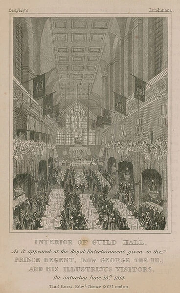 Interior of Guildhall, London, as it appeared at the Royal Entertainment given to the Prince Regent (engraving)