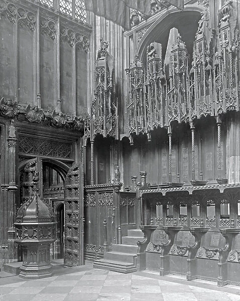 Interior of Henry VII's Lady Chapel, Westminster Abbey (b / w photo)