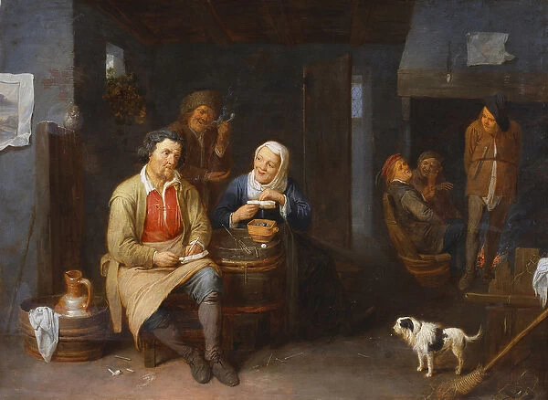 The Interior of an Inn with Peasants Smoking, 1647 (oil on panel)