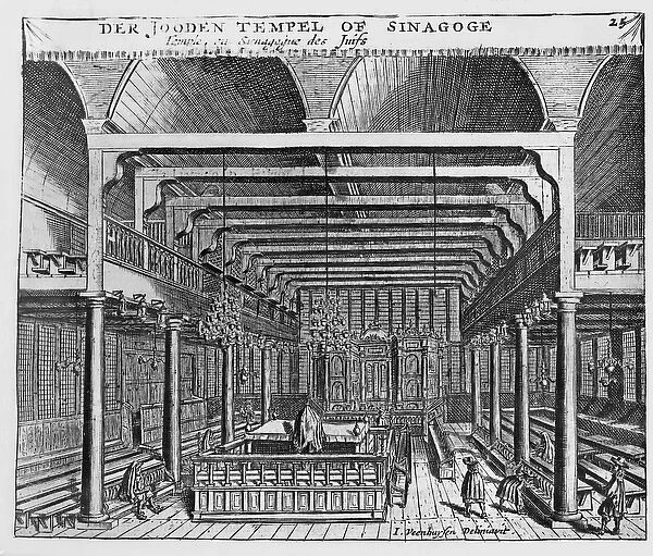 Interior of a Jewish Synagogue (engraving) (b  /  w photo)