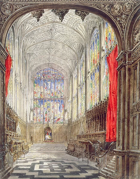 Interior of Kings College Chapel, 1843 (w  /  c and bodycolour over pencil on paper)