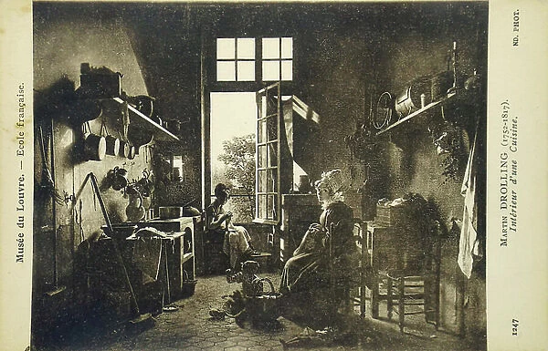 Interior of a kitchen, early 20th century (postcard)