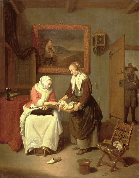 Interior with a Lady Choosing Fish, 1664 (oil on panel)
