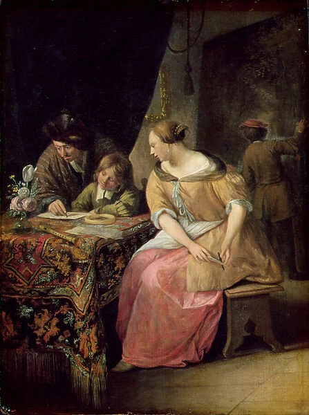 Interior with a Painter and his Family, c. 1670 (panel)