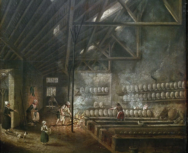 Interior of a pottery workshop (or glass blower), detail. 19th century (Oil on wood)