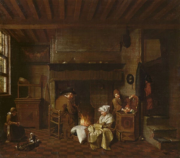 Interior scene, next to the chimney (oil on canvas)