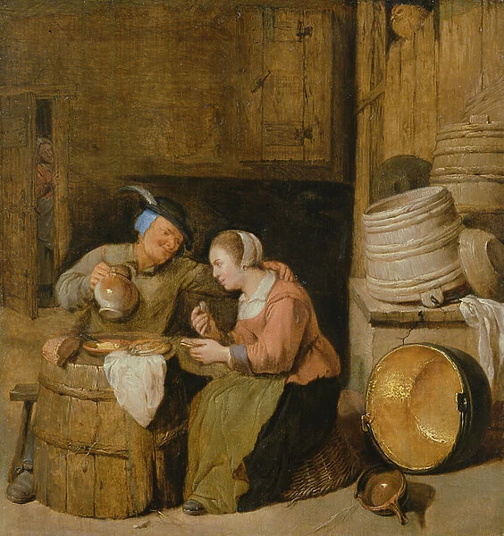 An interior scene with two peasants (oil on panel)