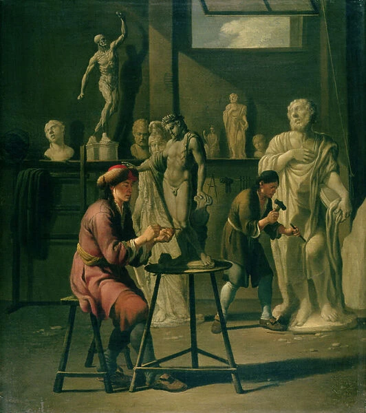 Interior of a Sculptors Studio (oil on canvas)