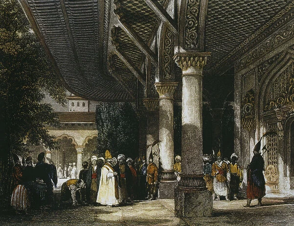 Interior of Topkapi Palace with Gate of Felicity (Bab-i-Saadet) Istanbul