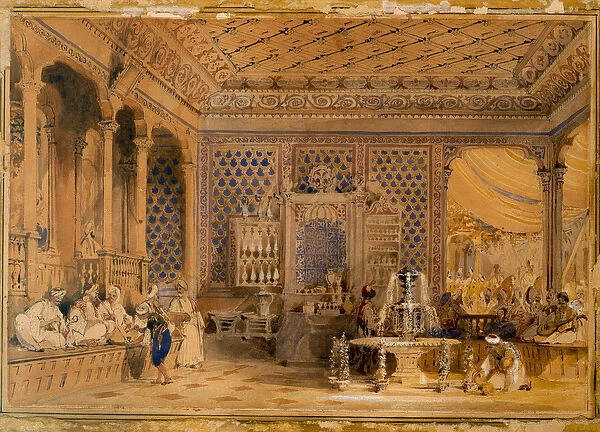 Interior of a Turkish Caffinet, Constantinople, 1838 (w  /  c on paper)