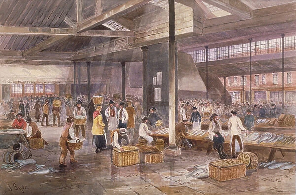 Interior view of Billingsgate Fish Market, c. 1849 (w  /  c on paper)