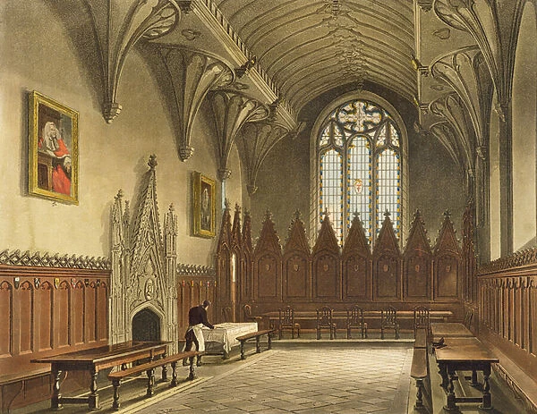 Interior view of the hall of University College, illustration from the