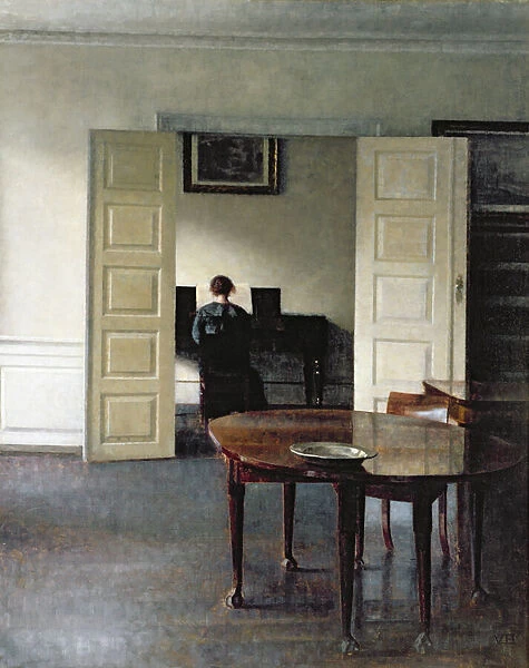 An Interior with a Woman Playing Piano, 1910 (oil on canvas)