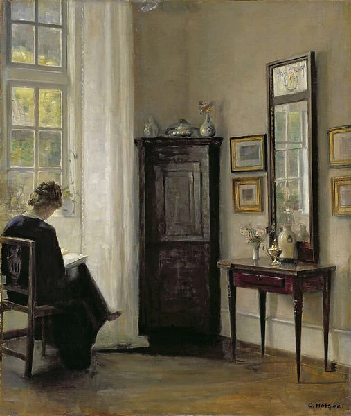 Interior with Woman Reading (oil on panel)