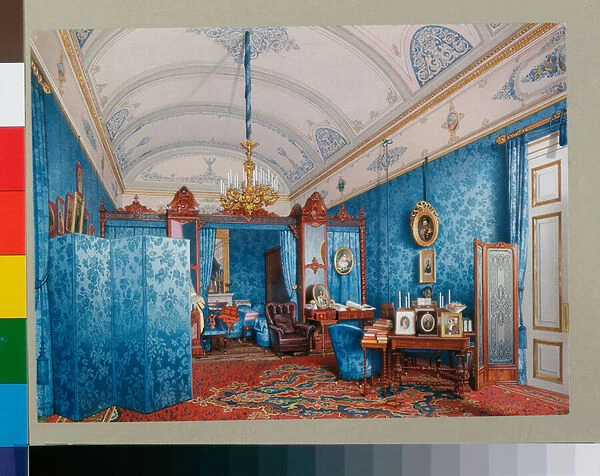 Interiors of the Winter Palace (Palais d hiver a Saint Petersbourg) - The Dressing Room of Empress Maria Alexandrovna - Watercolour on paper by Luigi Premazzi (1814-1891), 1857 - Dim 24, 5x33 cm - State Hermitage, St Petersburg