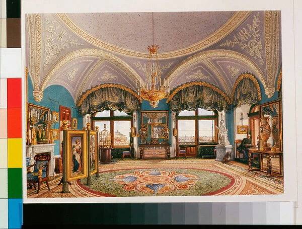 Interiors of the Winter Palace (Palais d hiver a Saint Petersbourg) - The Corner Drawing Room of Emperor Nicholas I - Watercolour on paper by Konstantin Andreyevich Ukhtomsky (Constantin Oukhtomsky) (1818-1881) - End of 19th century - Dim 24