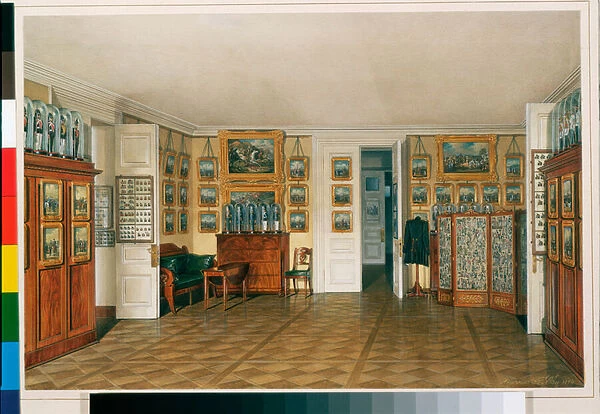 Interiors of the Winter Palace (Palais d hiver a Saint Petersbourg) : The Valet Room of Emperor Alexander II - Watercolour on paper by Eduard (Edouard) Hau (1807-1887), 1874 - Dim 30, 2x46 cm - State Hermitage, St Petersburg