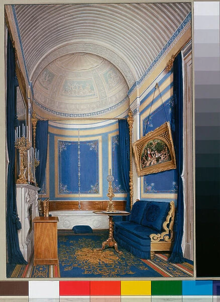Interiors of the Winter Palace (Palais d hiver a Saint Petersbourg) : The Bathroom of Empress Maria Alexandrovna - Watercolour on paper by Eduard (Edouard) Hau (1807-1887), 1850s - Dim 35, 3x24, 2 cm - State Hermitage, St Petersburg