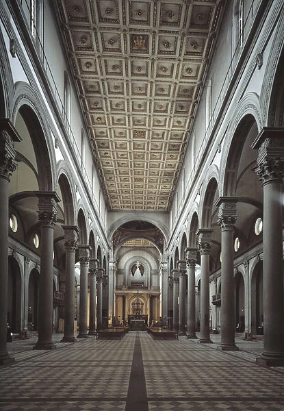 Internal view of the church of San Lorenzo 15th-16th century (Church of St Lawrence) Florence, Italy