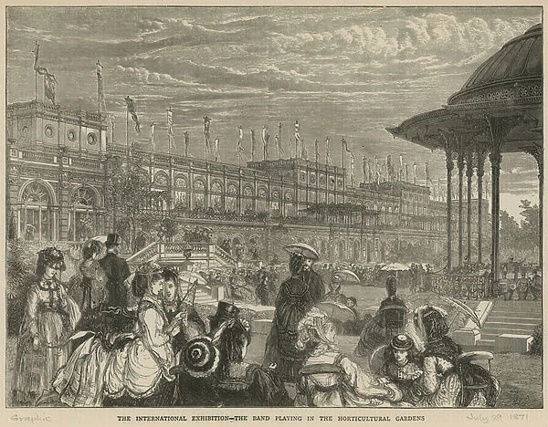 The International Exhibition: The band playing in the Horticultural Gardens (engraving)