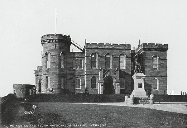 Inverness: The Castle and Flora Macdonald's Statue, Inverness (b / w photo)