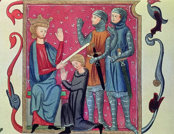 Investiture of a Knight, from the Metz Codex, 1290 (vellum)