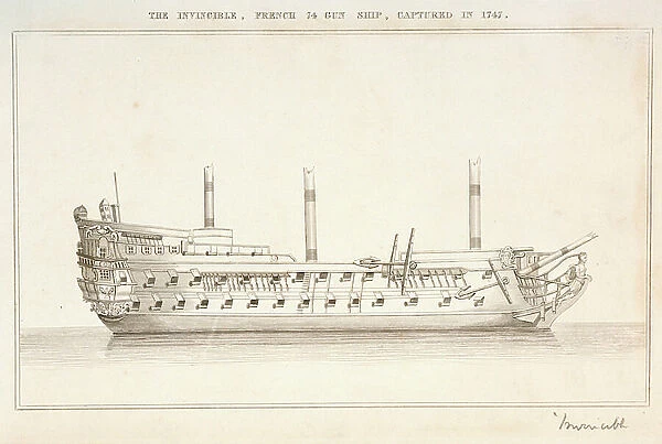 The 'Invincible', French 74 Gun ship, captured in 1747, 1747 (engraving)