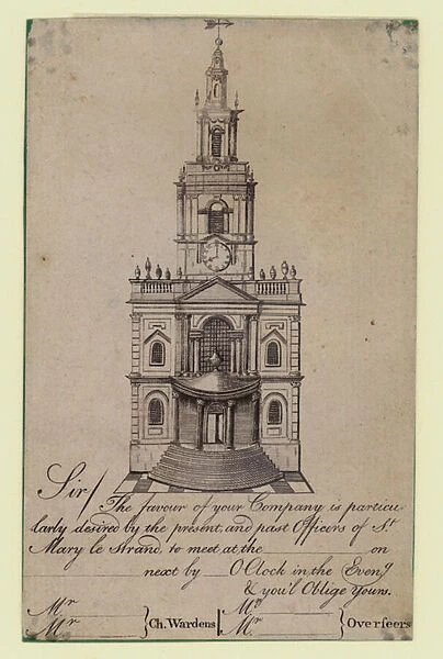 Invitation to St Mary Le Strand church (engraving)