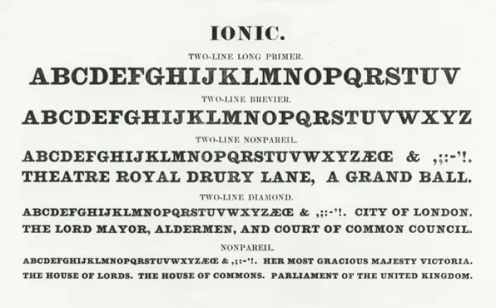 Framed Print : Ionic typefaces Framed Print : Ionic typefaces