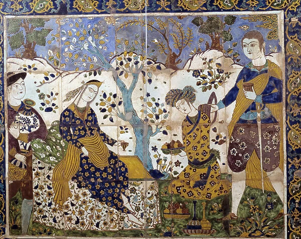 Iranian art: detail of an azulejo representing a Portuguese missionary among the Persians