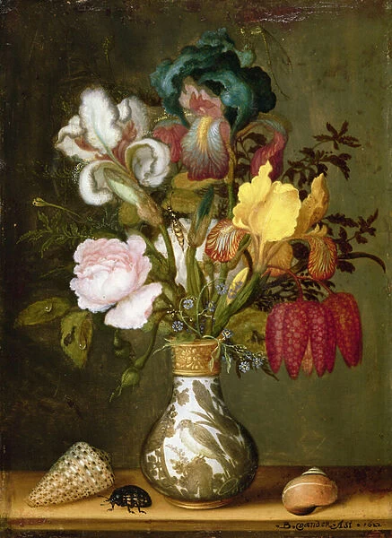 Irises, Roses and other Flowers in a Porcelain Vase, 1622