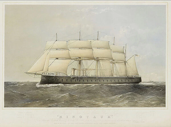 Iron cased screw steam frigate HMS 'Minotaur, 1867 (coloured lithograph)