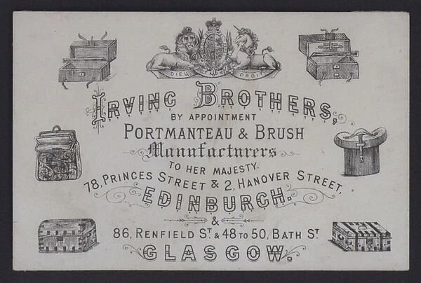 Irving Brothers, portmanteau and brush manufacturers, advertisement (litho)
