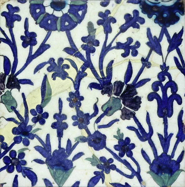 Isnik tile with floral design (earthenware with coloured underglaze)