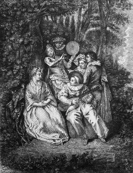 The Italian Serenade engraved by Gerard Jean Baptiste Scotin (1671-1716), after Watteau
