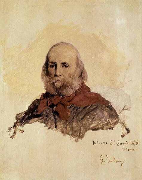 Italian Unite: portrait of Giuseppe Garibaldi (1807-1882), Italian patriot. Work by Gerolamo (Girolamo) Induno (1825-1890), 1876
