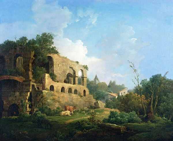 Italianate Landscape with a House near Classical Ruins (oil on canvas)