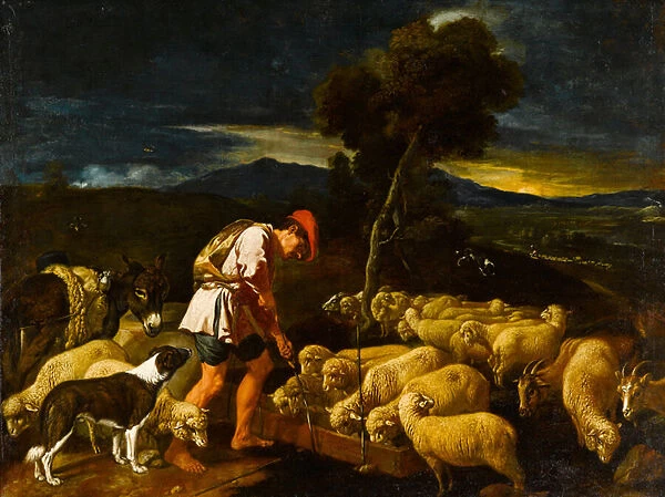Jacob Watering Labans Sheep before Peeled Branches, c. 1612-1622 (oil on canvas)