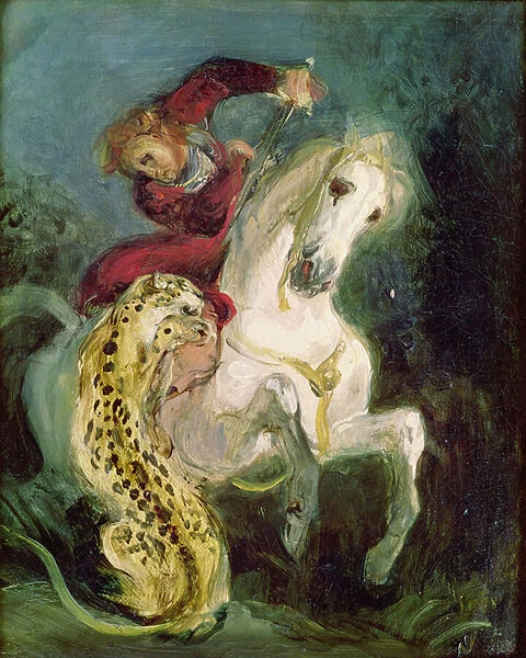 Jaguar Attacking a Horseman, c. 1855 (oil on canvas)
