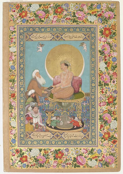 Jahangir Preferring a Sufi Shaikh to Kings from the St. Petersburg Album (opaque w / c, ink & gold on paper)