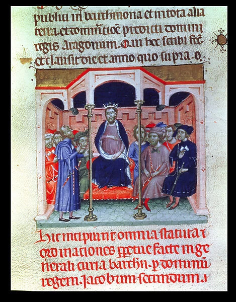 James II The Just (1264-1327) presides at the parliament of Barcelona in 1311, from Libre Verd, c. 1380 (vellum)