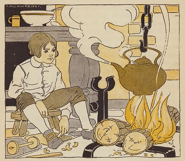 James Watt watching his grandmothers tea kettle boil (colour litho)