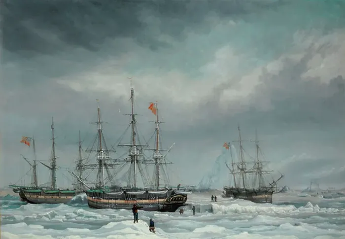 Framed Print : The Jane, Viewforth and Middleton fast in the ice, 1835 (oil on canvas) Framed Print : The Jane, Viewforth and Middleton fast in the ice, 1835 (oil on canvas)