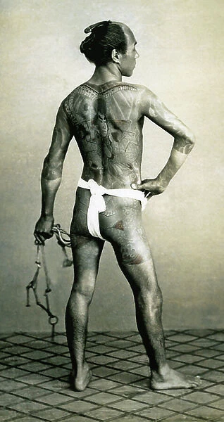 Japanese Man with Tattoos, c. 1910 (colour litho) (see also 398198)