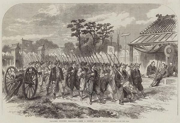 Japanese Soldiers Marching (engraving)