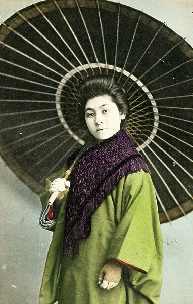 Japanese woman with parasol, c. 1910 (albumen photo)