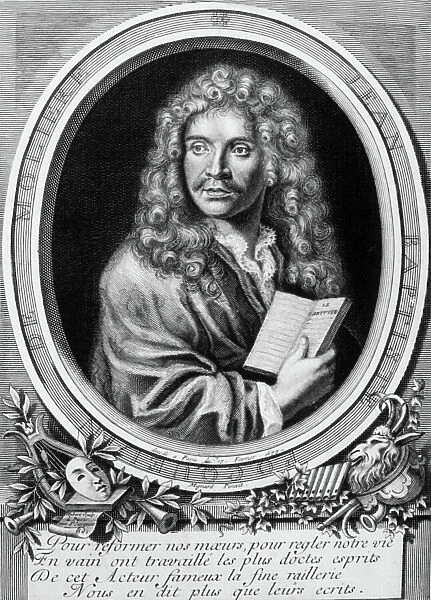 Jean Baptiste Poquelin aka Moliere (1622-1673) French playwright, engraving after a painitng by Pierre Mignard (17th century)