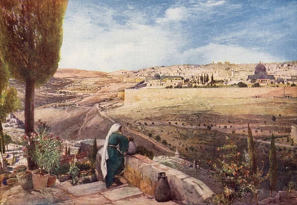 Jerusalem, from the traditional Spot on the Mount of Olives where Christ wept over the City (colour litho)