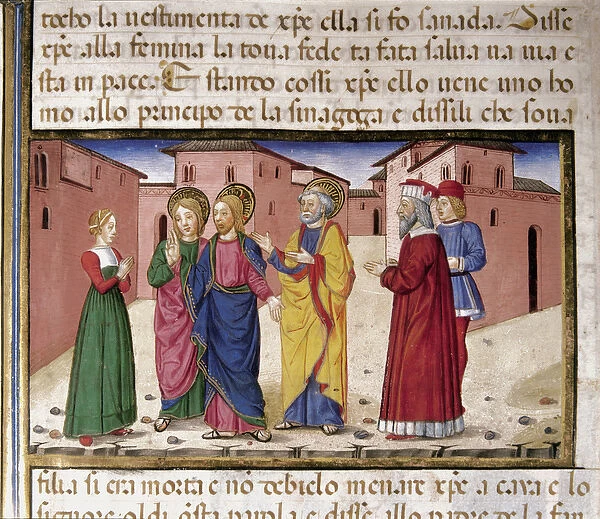 Jesus addresses the woman guilty of adultery Miniature by Cristoforo De Predis (1440-1486