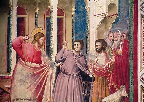Jesus Chasing the Merchants from the Temple, detail of Christ and two merchants, c